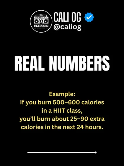 Let's look at the real numbers. If you burn 500-600 calories in a HIIT class, you'll only burn about 25-90 extra calories in the next 24 hours from EPOC.