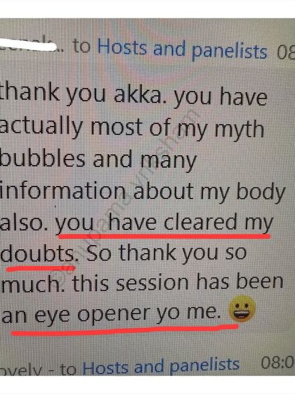 "You have cleared my doubts." This feedback means so much. My classes are meant to be an eye-opener for both partners on this journey.