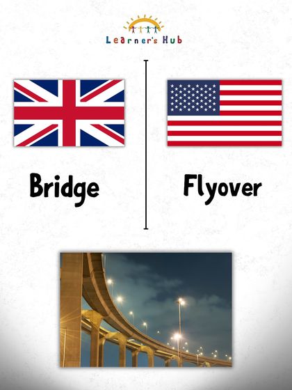 Here is a great example of British versus American vocabulary. In the U.K., they say 'bridge', while in the U.S., it's often called a 'flyover'.