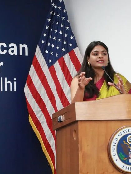 Sonal speaking at the American Center in New Delhi after completing a 9-week pre-incubation program with ACIR Nexus, a U.S. Embassy initiative.