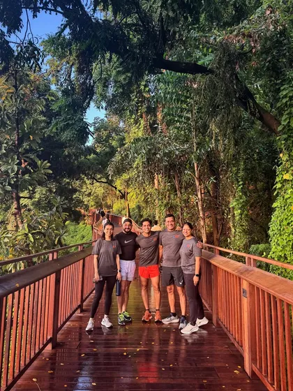 A serene Sunday run with the Be Fit fam. Repping our team tees and soaking in the calm before the city wakes up.