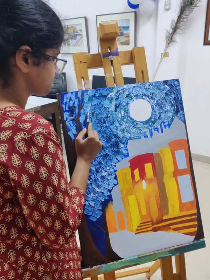 This extensive series follows a student's journey in creating a complex night-time city scene using a knife painting technique, from a blank canvas to a finished masterpiece.