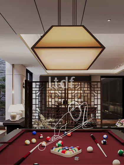 We integrated this billiards table into the living space not as an afterthought, but as an extension of how the home is meant to be lived in. Framed by crafted partitions and anchored by sculptural lighting, it is a space where play, pause, and presence exist in quiet balance.