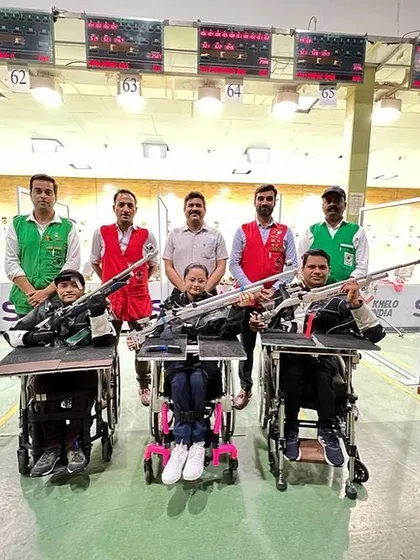 Here we are at the Dr. Karni Singh Shooting Ranges for selection trials. We ensure our para-athletes, including wheelchair shooters, have the best equipment and support to perform at their peak.