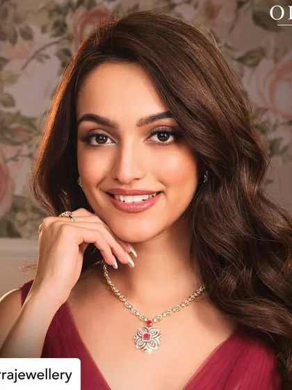 A campaign shot for ORRA Jewellery featuring Femina Miss India Maharashtra, Apurva Chavan. For jewellery campaigns, the makeup must enhance the model's features without overpowering the product, focusing on luminous skin and elegant definition that shines under studio lights.