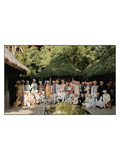 A group portrait of the groom and all his men, dressed in sherwanis and smiles. A powerful image of friendship and support.