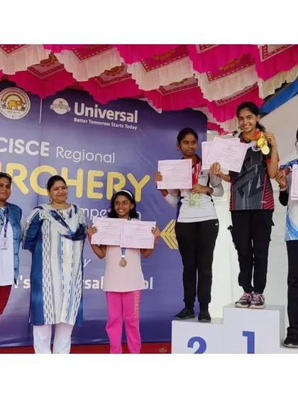 The winners' podium at the CISCE Regional Archery competition, with our talented students taking the top spots.