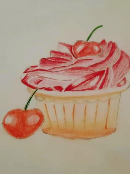 A sweet cupcake with a cherry on top, drawn by one of my talented students.