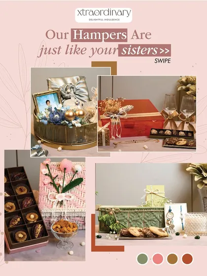 Our hampers are just like your sisters: sweet, a little extra, and unforgettable. This image collage shows the variety of styles we offer.