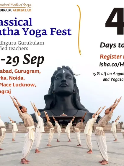 I am joyful to share the upcoming Classical Hatha Yoga Fest, an opportunity to learn these transformative practices from certified teachers. This poster shows practitioners in front of the Adiyogi, the source of yoga.
