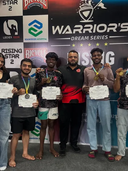 Our champions from the Warrior's Dream Series. Zene, Vishal, Bipin, and Mohit all secured victories, showcasing the diverse skill sets we develop, from K1 striking to MMA.