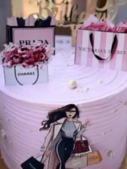 A cake for the ultimate fashionista. This pink cake is adorned with edible shopping bags from high-end brands like Chanel, Prada, and Victoria's Secret.