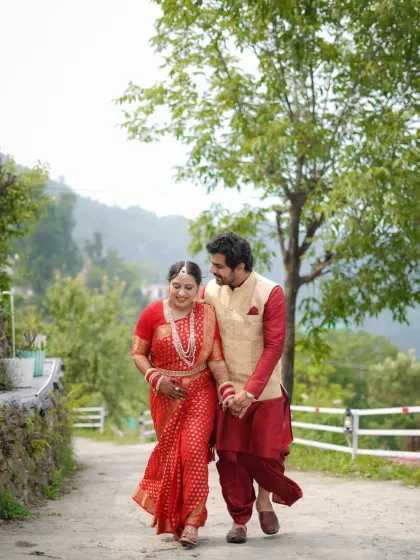 A simple walk, hand in hand. These are the moments that build a lifetime of memories, captured during a relaxed pre-wedding session in the hills.