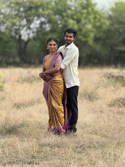 A lovely raw photo of my bride Priyanka and her partner during their engagement shoot. Her makeup is kept natural and fresh to suit the outdoor setting, enhancing her features beautifully.