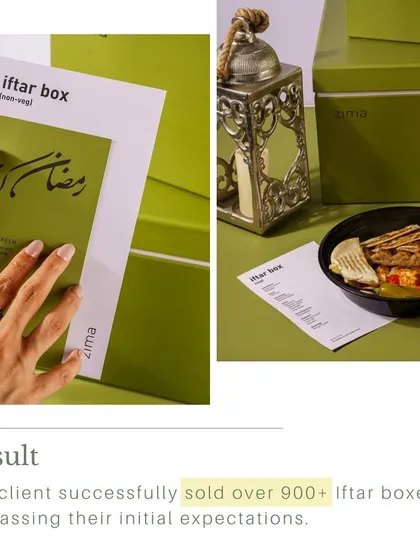 For us, success is measured in sales. Our coordinated campaign for Zima's Iftar box, which included strategic content and targeted ads, resulted in our client selling over 900 boxes, far exceeding their initial goals.