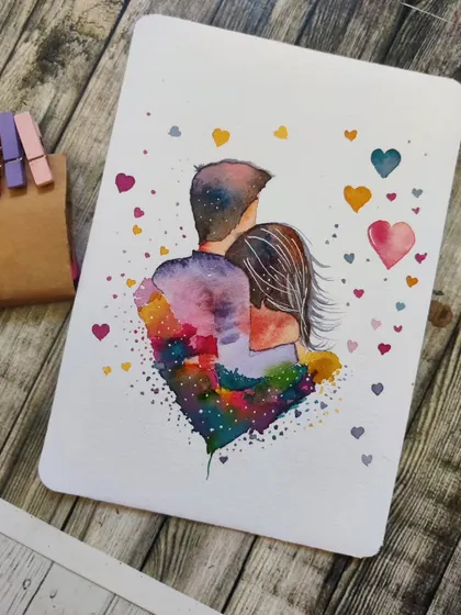 A custom watercolor couple portrait, perfect for anniversaries, Valentine's Day, or just to celebrate love. I create these personalized illustrations to capture the unique connection between two people, surrounded by a splash of color and tiny hearts.