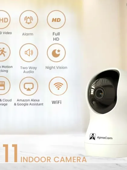 Meet the Z11, our most popular indoor camera. This graphic highlights its key features like 2K QHD video, human motion tracking, and two-way audio, making it an all-in-one solution for keeping an eye on your home or office.