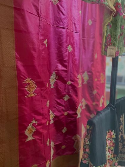A glimpse of the embroidered sarees and blouses available at my studio. Drop in anytime to find a unique piece or to discuss a custom project.