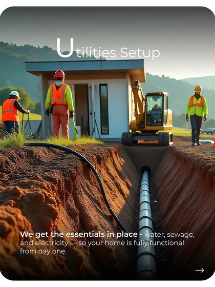Before the home arrives, I ensure all essential utilities are in place. This includes setting up connections for water, sewage, and electricity, so your home is fully functional from the day you move in.