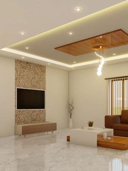 A full shot of the office lounge area, showcasing the marble flooring, wood-paneled reception desk, and comfortable seating for visitors.