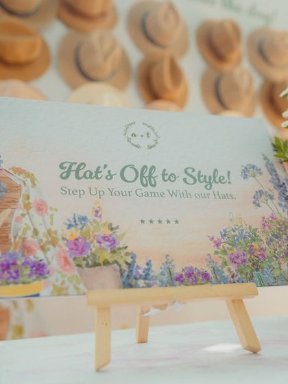 "Hat's Off to Style!" A fun and interactive station at a Goa Mehendi, where guests could pick a hat to wear for the sunny celebration.