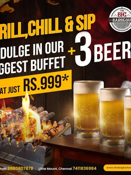 Grill, chill, and sip. Our delicious buffet and three beers for just ₹999 is the perfect way to kick back and savor great flavors.