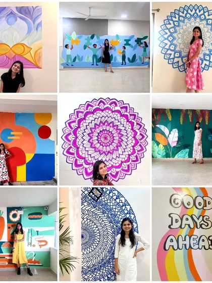 More examples of my mural work, from large, colorful mandalas to abstract compositions and motivational quotes. Each project is a new adventure.