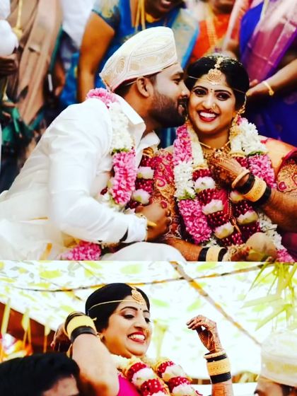A collage of happy moments from a traditional wedding ceremony. The couple's joy is the best reward for our hard work on the decor.
