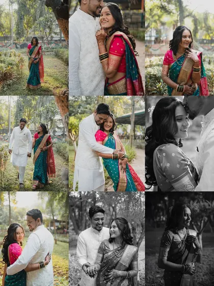 A beautiful mosaic of moments from a couple's outdoor shoot. The mix of color and black and white images tells a dynamic story of their connection.