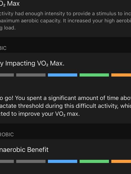 Another VO2 Max reading, showing a highly impacting workout. We analyze this data to understand which types of sessions are most effective for your specific physiology.