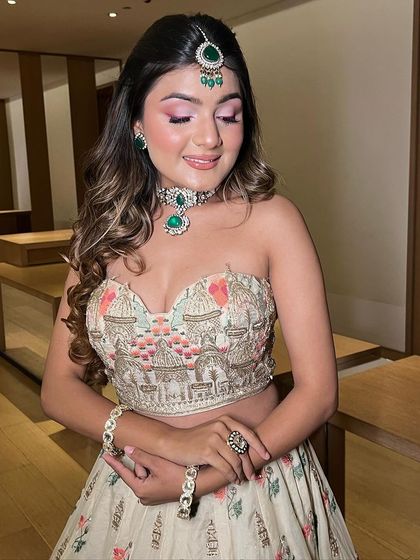 A full portrait of my client for her haldi ceremony. The makeup is fresh and radiant, perfect for the occasion.