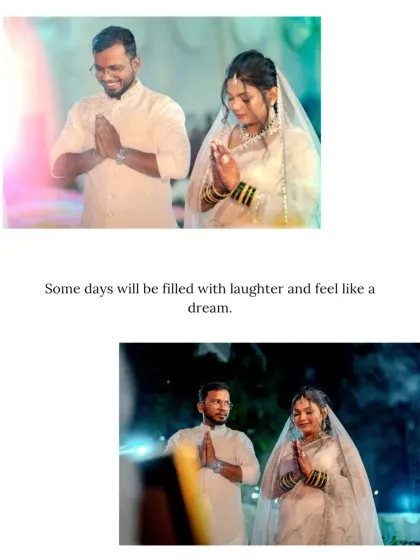 A moment of prayer and gratitude during a Buddhist wedding. This diptych shows the couple with hands joined in 'namaste', reflecting the peace and solemnity of their beautiful ceremony.