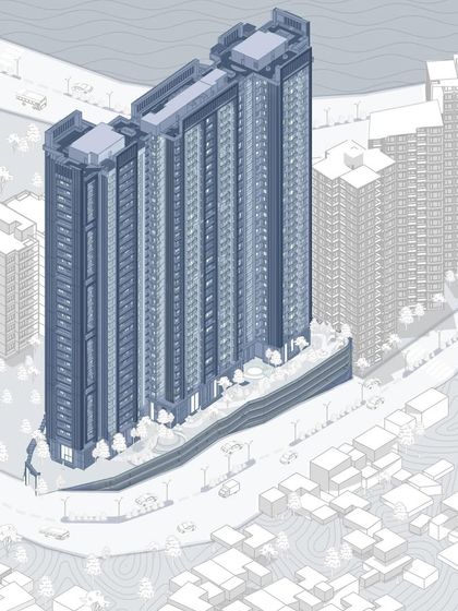 An isometric render of our 'Eye of Powai' project, a 1,000,000 sq ft residential complex. This design reshapes the standards of compact housing with a user-centric approach, offering breathtaking panoramic views of Powai Lake.