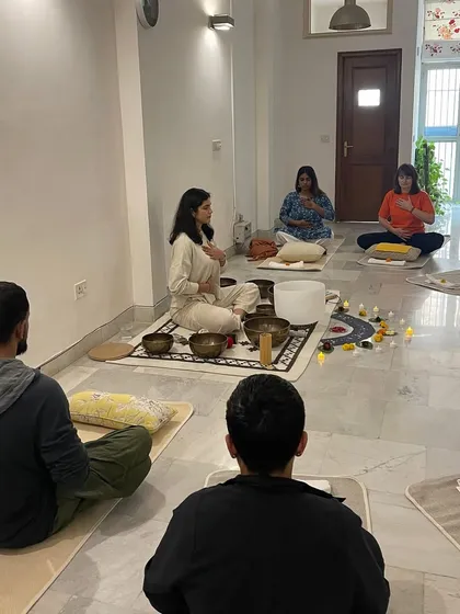 A glimpse into a sound healing session from a past workshop. These moments of deep relaxation are a reminder of the healing power of sound.