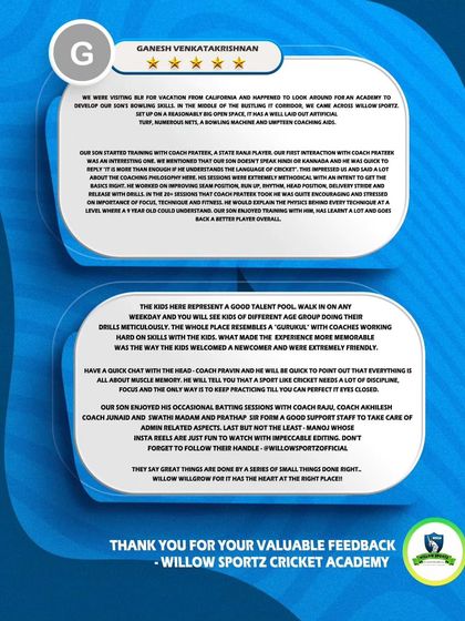 A testimonial from a parent whose son joined our academy. We are grateful for the positive feedback and are committed to providing a great experience for every child.