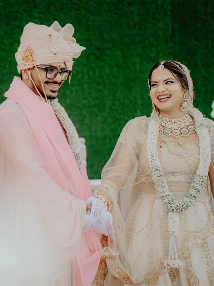 The pure, uninhibited joy on the couple's faces right after their varmala ceremony. My goal is to create an environment where couples can feel this happy and carefree.