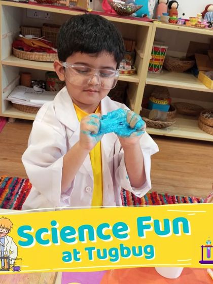 A young boy mesmerized by the texture of his freshly made blue slime. It’s a fantastic sensory experience.