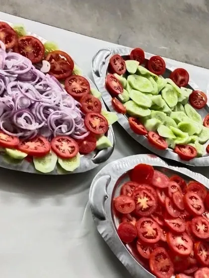 No meal is complete without a fresh salad. We provide neatly cut platters of onion, tomato, and cucumber with our party combos.