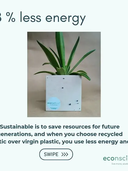 Why choose recycled? Because it uses 88% less energy than producing virgin plastic. Your choice helps save resources for future generations.