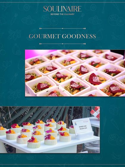 A collage of gourmet goodness, featuring healthy grain salads and fresh fruit cups. Our menus are designed to boost vitality without compromising on flavour.