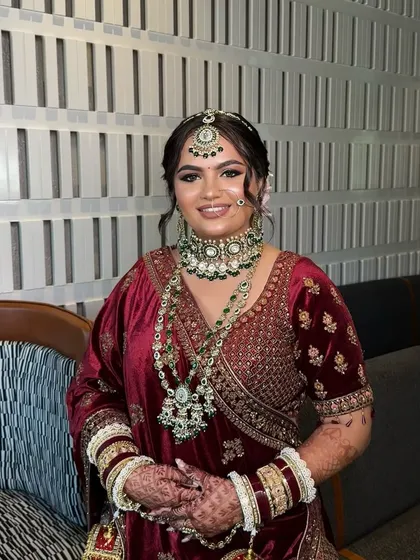 My gorgeous bride Chandni on her wedding day. Her simplicity and beautiful smile were the highlights. We paired her velvet lehenga with a soft glam look that felt both regal and personal.