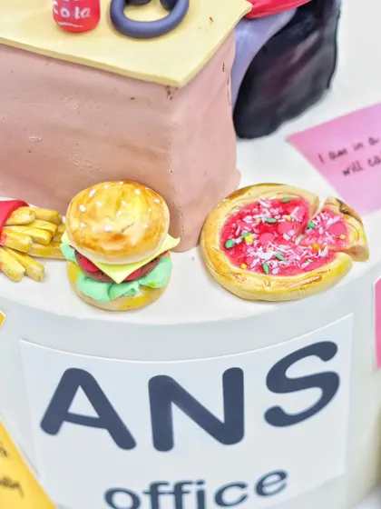 A macro shot of the miniature fast food items, all handcrafted from fondant.