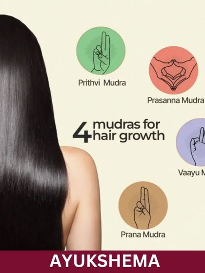 A visual guide to four mudras that can be incorporated into your daily practice to support hair health and growth.