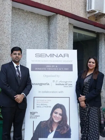 At a seminar on Domestic Violence at B.S. Anangpuria Institute of Law. It is crucial to spread awareness about this prevalent offense and educate future lawyers on how to handle such cases with sensitivity.