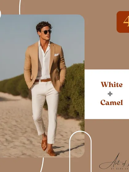 White and camel is a timeless, neutral blend that screams luxury and minimalism. Think a white linen shirt with camel trousers for a crisp, clean, and high-end look.