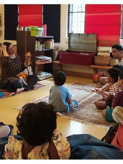 Another storytelling moment, this time with puppets, to bring a story to life for the children.