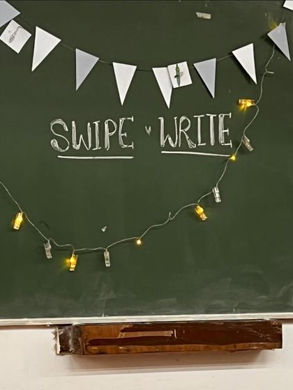 The creative 'Swipe Write' setup at the Gargi College poetry event. We love seeing the innovative ways students celebrate literature.