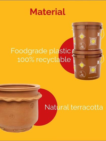 Our composters are made from two main materials. Our Khambas use natural, breathable terracotta that potters have used for centuries, while our Gobble and Chomp series use durable, 100% recyclable food grade plastic.