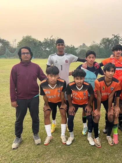 Harjeet with his coach and teammates at Fast FC. This is where his journey to the professional level began.