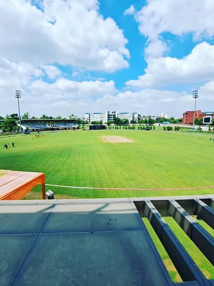 A view that inspires. The M.A.K. Pataudi Sports Complex on our university's foundation day, a testament to our rich sporting heritage and bright future.